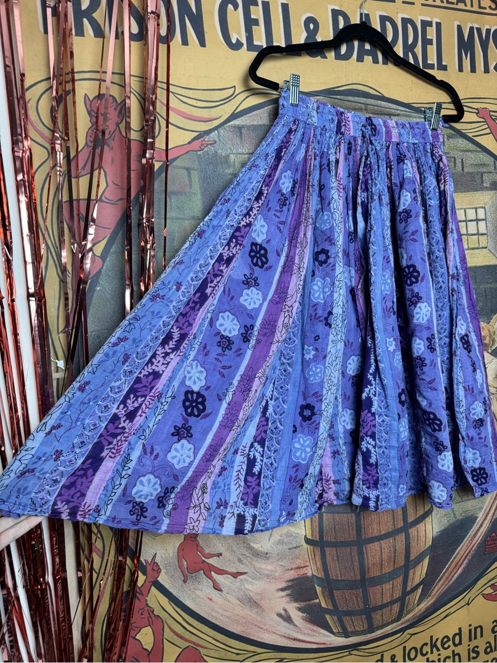 90s Silverstream Bohemian Purple Floral Print Midi Skirt